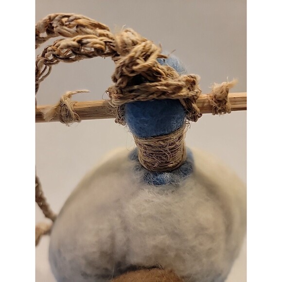Felted Wool Bird House Nest Handmade Fiber Art Artist Wood Hanger Blue White - Picture 13 of 14